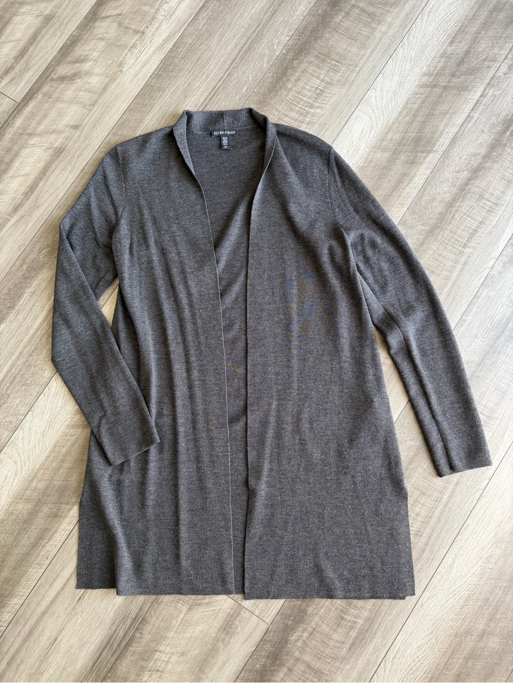 Eileen Fisher Women’s Gray Fine Merino Cardigan Regenerative Wool Open Knit Sz S